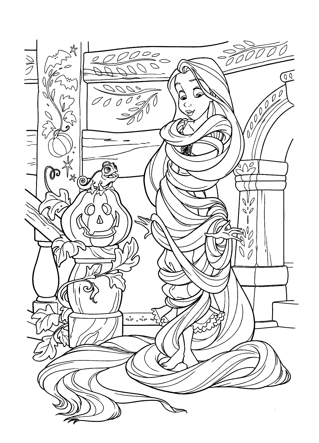 Rapunzel Is Tied By Her Long Hair Coloring Pages
