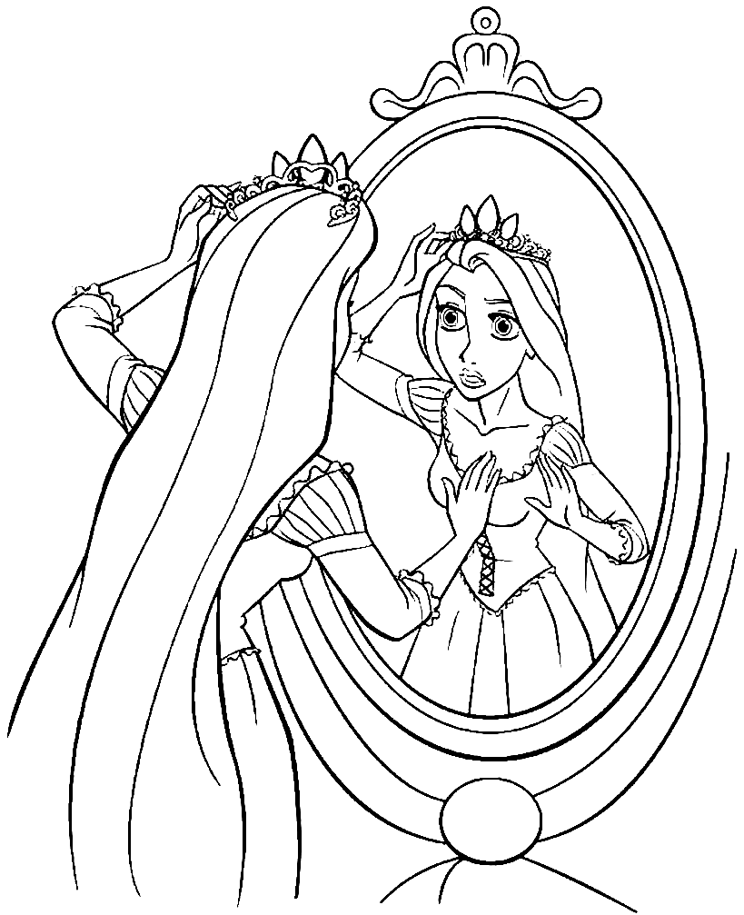 Rapunzel looks into the mirror from Rapunzel