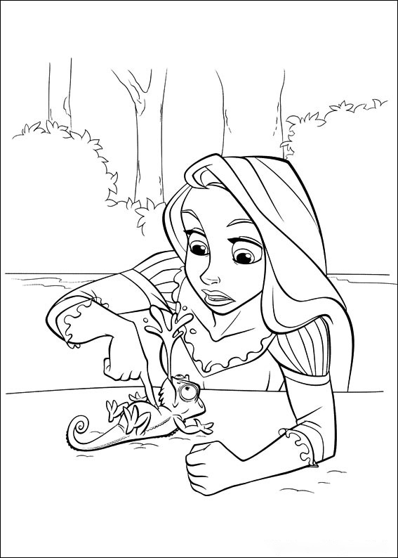 Rapunzel saves Pascal Coloring Page