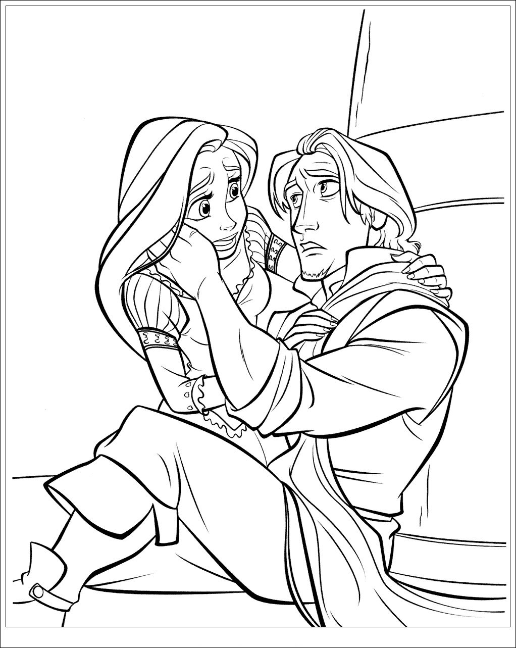 Rapunzel sees Flynn Coloring Page
