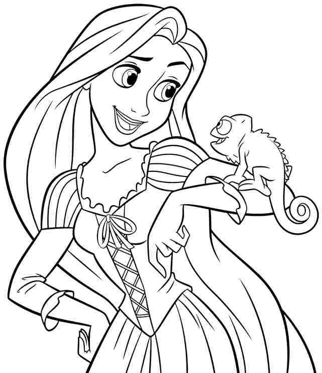 Rapunzel with a chameleon Coloring Pages
