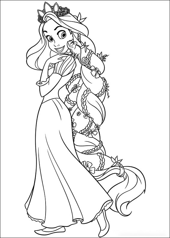 Desenho de Rapunzel com seu lindo cabelo comprido para colorir