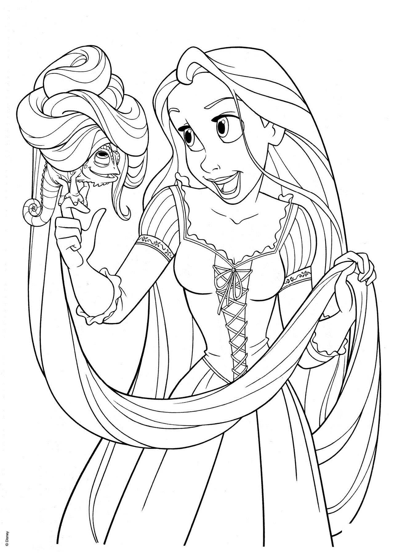 Rapunzel with Pascal Coloring Page