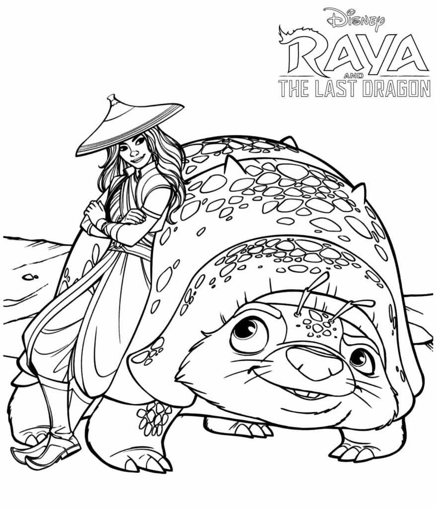 Raya and Tuk Tuk, Best Friends and Companion Coloring Page