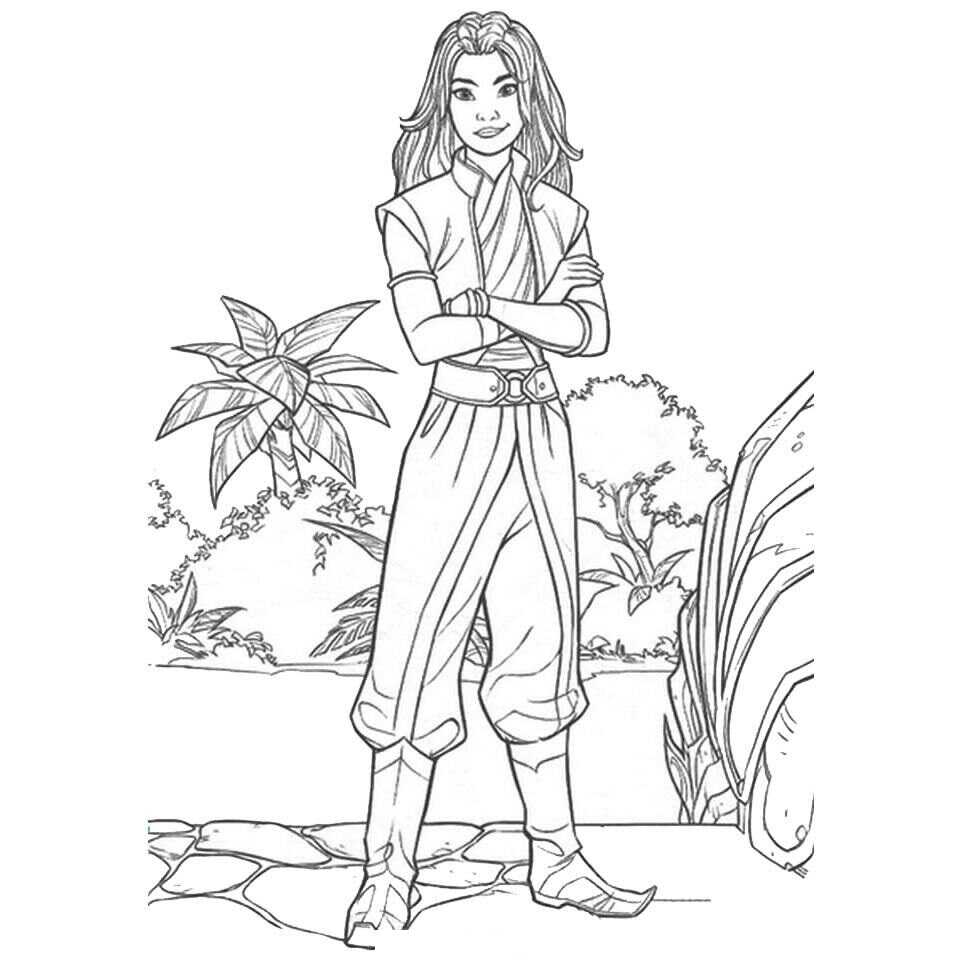 Raya Princess stands up in the forest Coloring Page