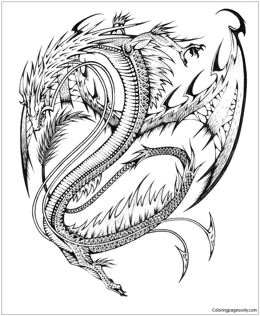 Realistisches Drachenbild zum Ausmalen von Dragon