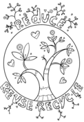 Reduce Reuse Recycle Doodle Coloring Page