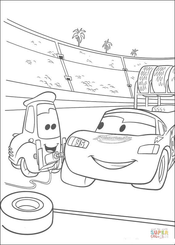 Guido helps McQueen from Disney Cars Coloring Pages
