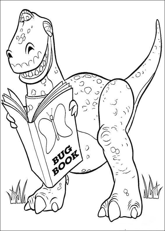 Rex is reading his book Coloring Page