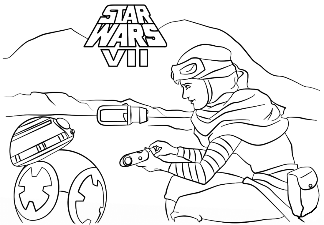 Rey and BB-8 Coloring Page