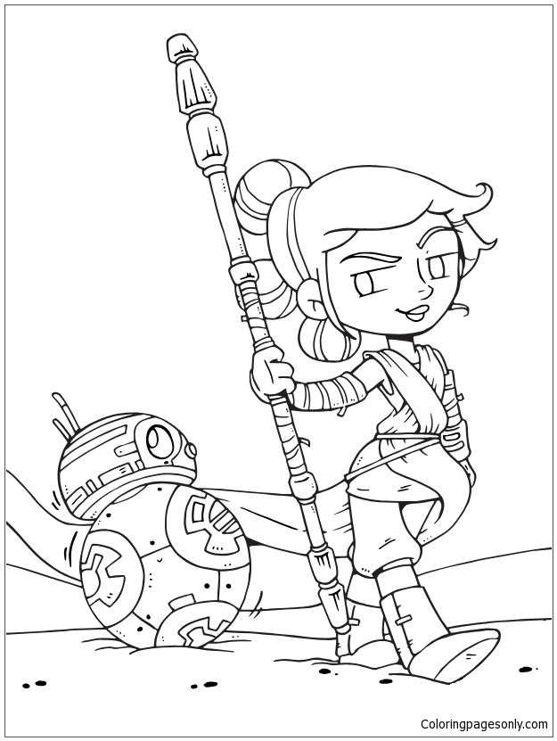 Rey And BB8 from Star Wars Coloring Page