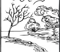 River Mountain Nature Scene Coloring Pages