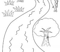 River, Fish and Tree Coloring Page
