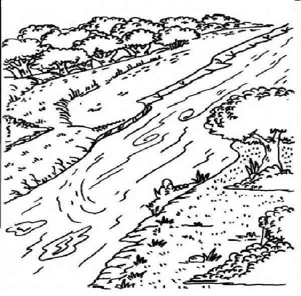 River And Mountain Natural Scenery Coloring Pages