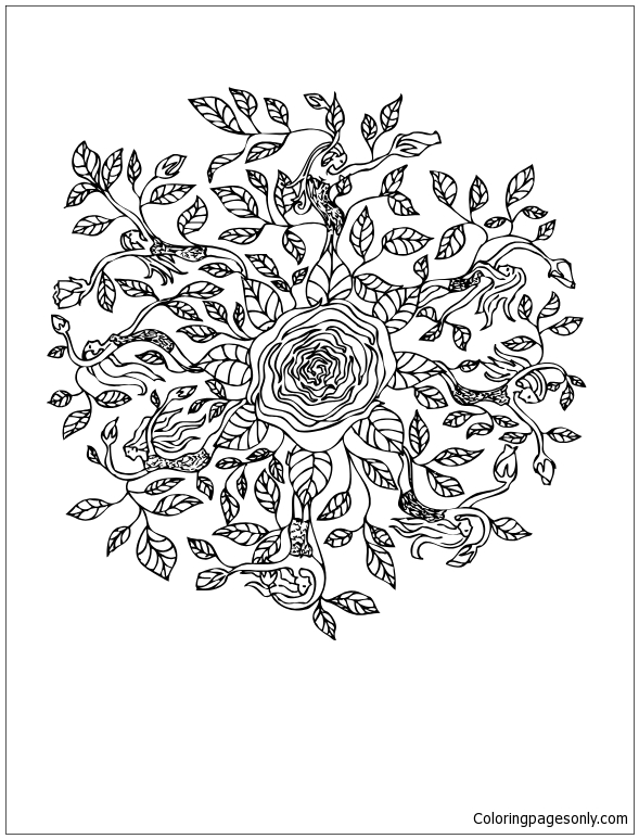 Rose Elf Mandala Coloring Pages
