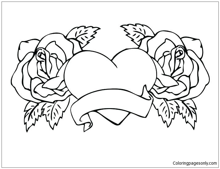 Roses Flowers Hearts Coloring Pages