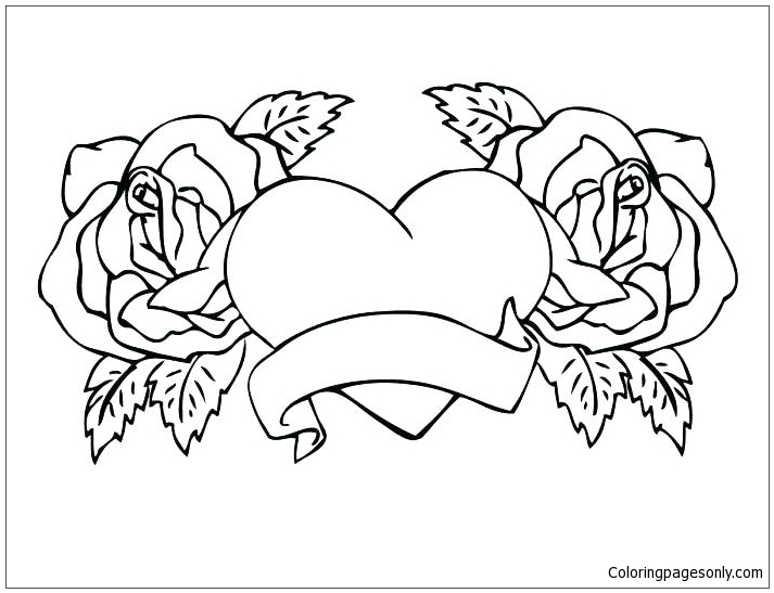 coloring pages of hearts and roses