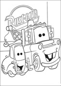 Rust-Eze logo behind Mater  from Disney Cars Coloring Page