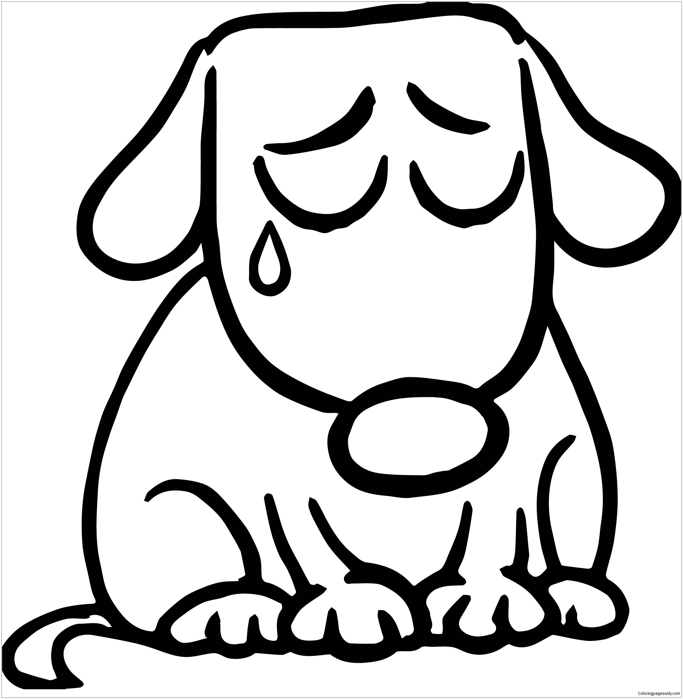 Sad Puppy Coloring Page