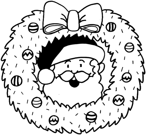 Santa And Christmas Wreath Coloring Pages