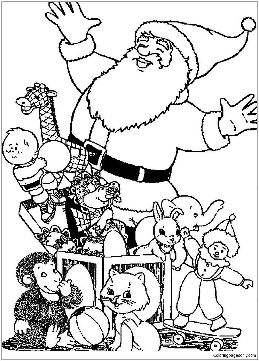 Santa And Lots Of Dolls Christmas Coloring Pages