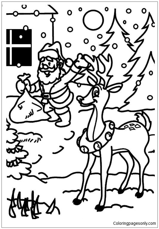 Babbo Natale chiede al cervo di aspettare mentre consegna i regali di Natale from Regali di Natale