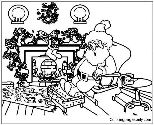 Santa Claus Is Relaxing After Christmas Journey Coloring Pages