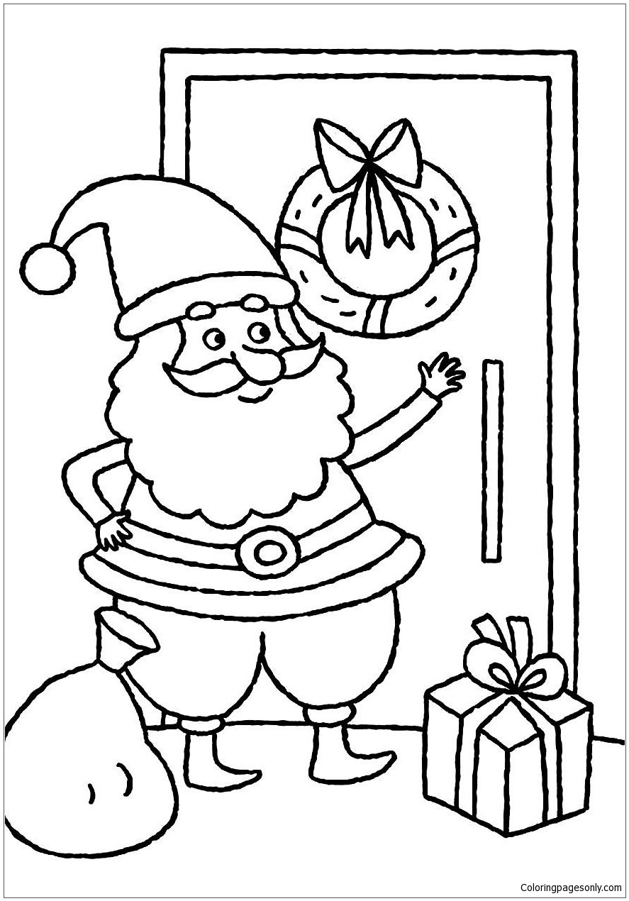 Der Weihnachtsmann klopft an die Tür. Weihnachten vom Weihnachtsmann