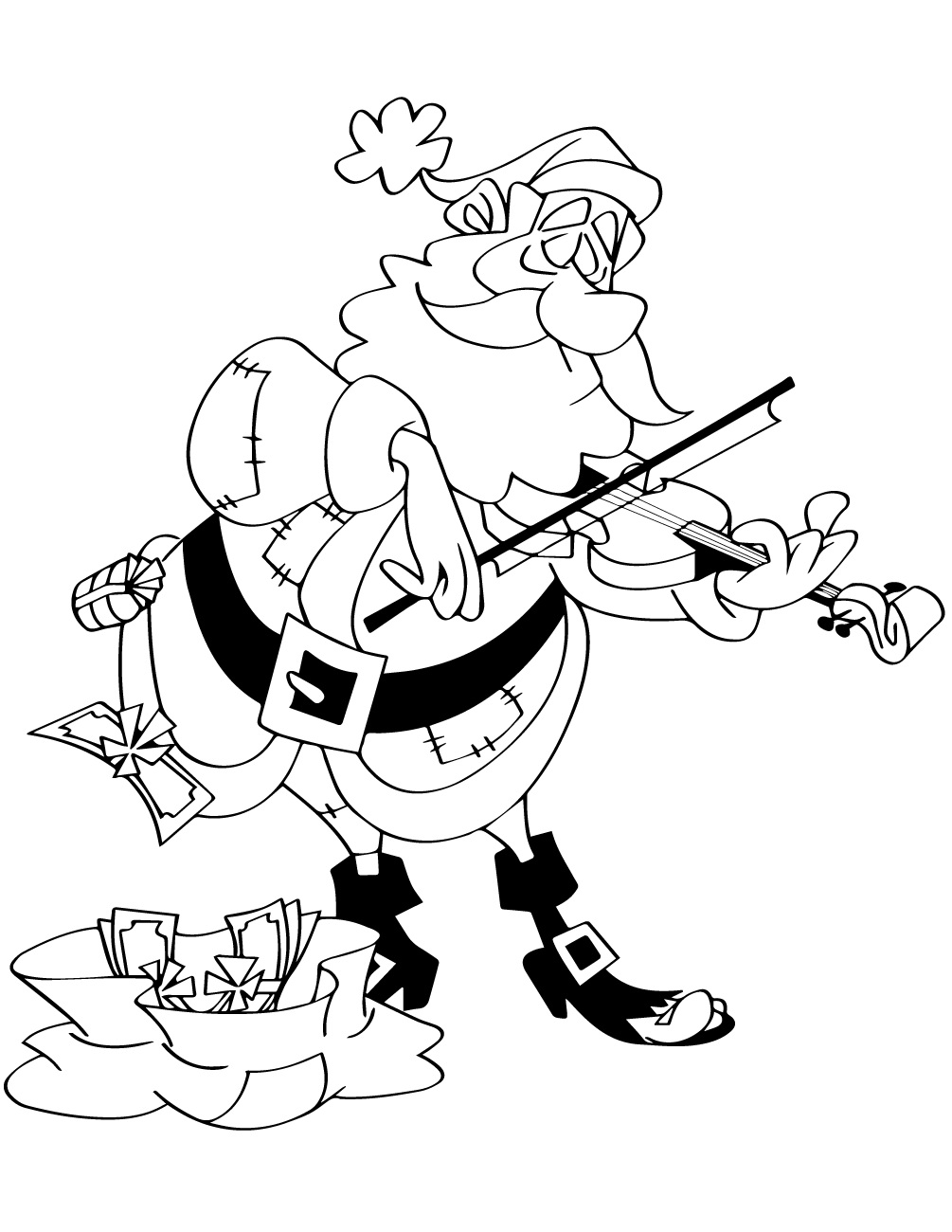 Santa Claus Playing Violin Coloring Page