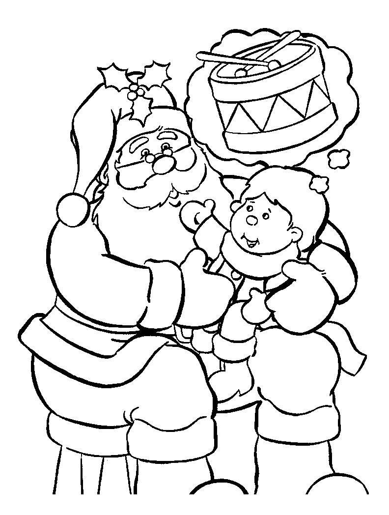 Santa Claus With Baby On Christmas Day Coloring Page