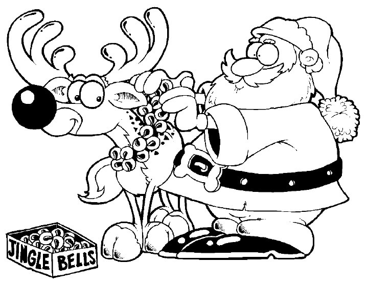 Santa Decorating Reindeer Coloring Pages