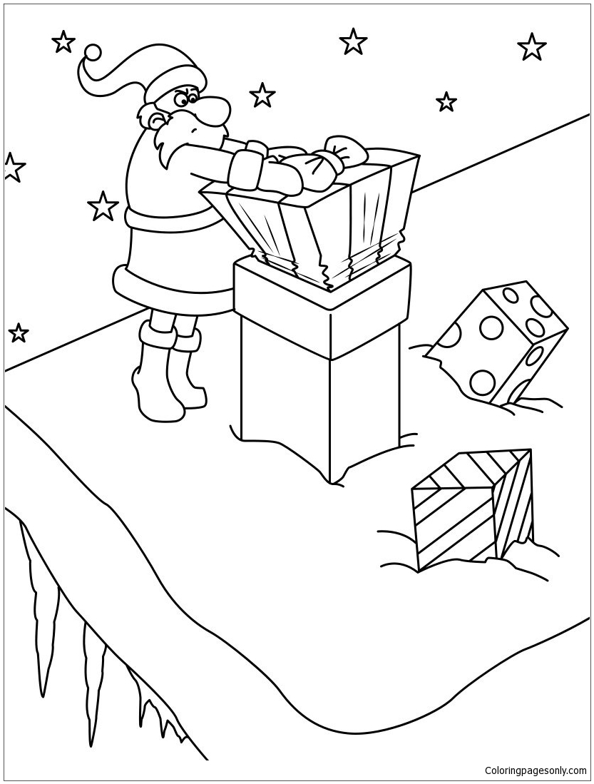 Santa Delivers Christmas Gifts Coloring Page