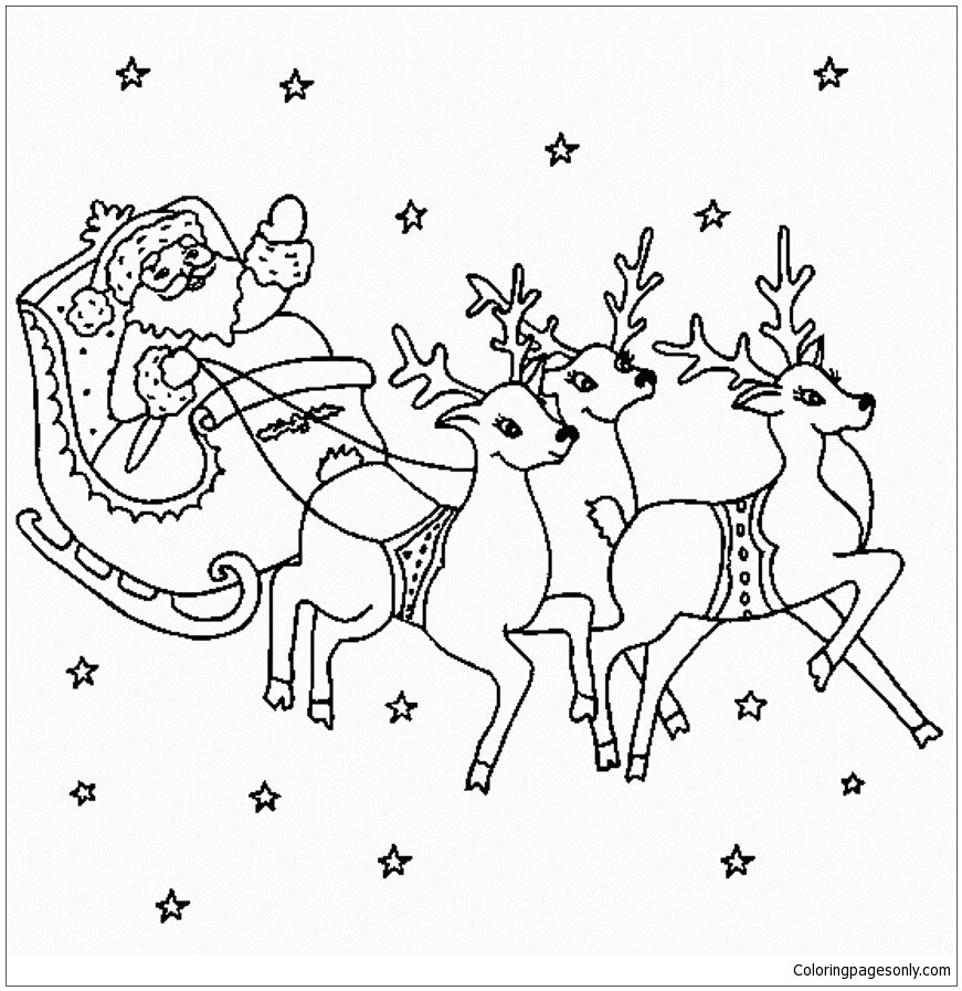 Download Santa Flying With Reindeer Coloring Pages - Holidays ...