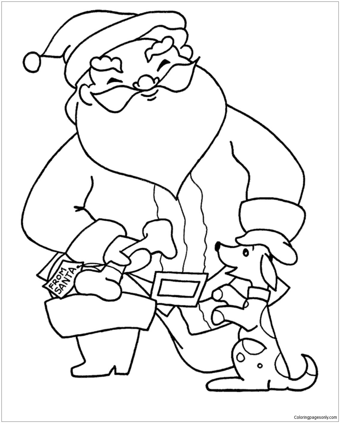 Santa Gives A Bone For Bumps Christmas Coloring Pages