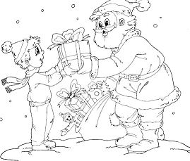 Santa Giving Boy A Gift Coloring Page