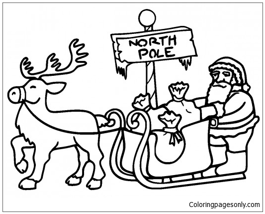 Download Santa in Sleigh Pulled In North Pole Coloring Page - Free Coloring Pages Online