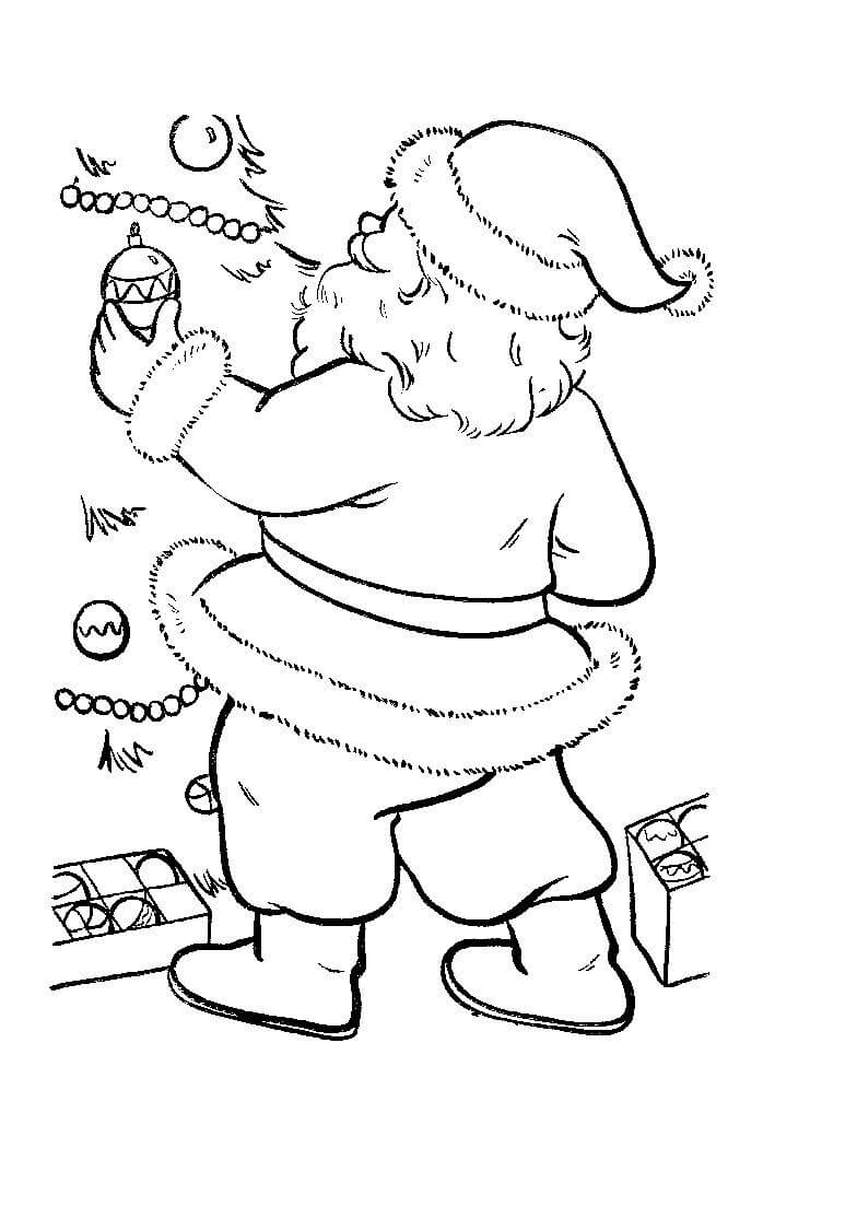 Santa is Putting Decorations Christmas Tree Coloring Pages