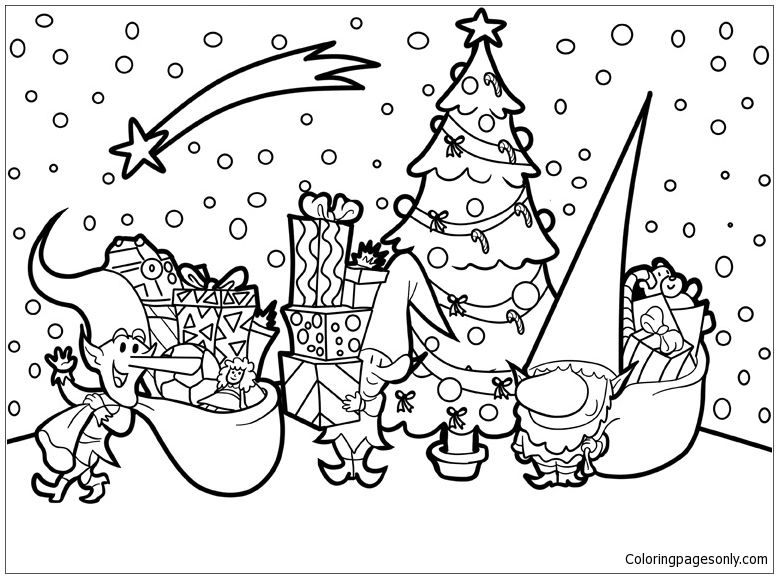Download Santa little helpers is preparing for Christmas Coloring Page - Free Coloring Pages Online