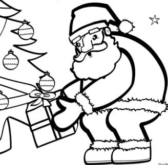 Santa Near The Christmas Tree Coloring Pages