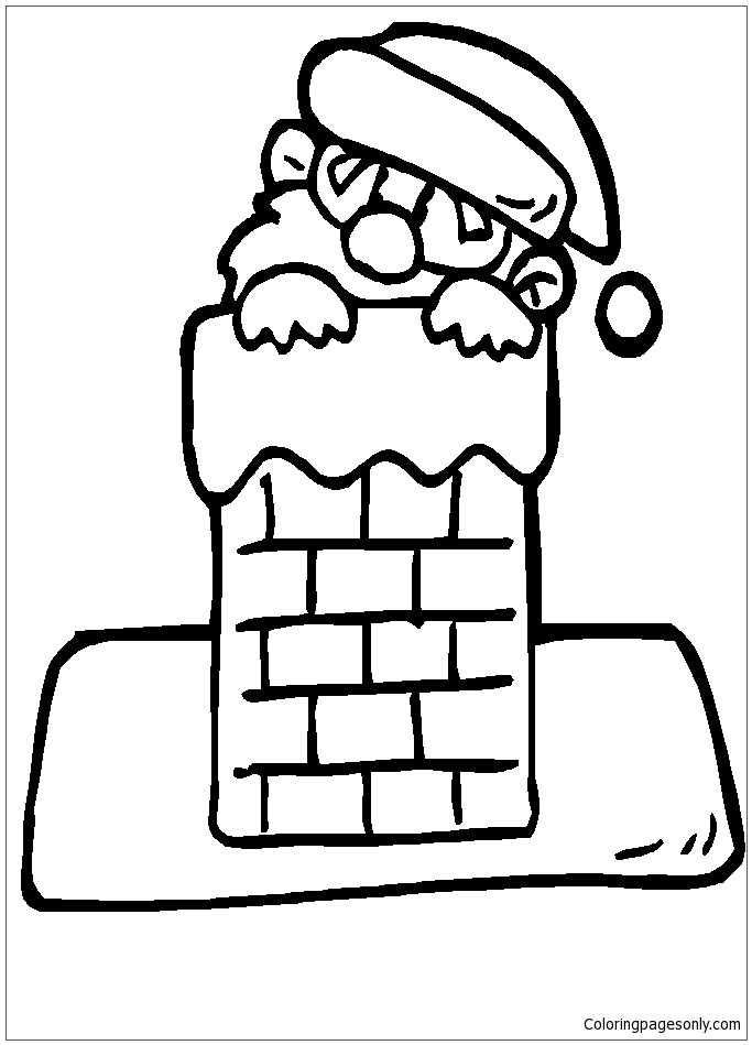 Santa Peeking Over The Chimney Coloring Pages