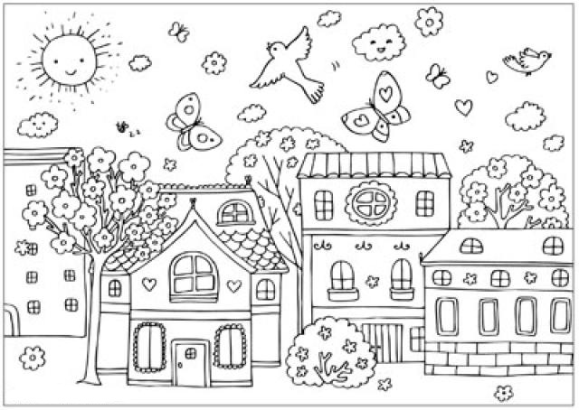 Scene of Spring Street Coloring Pages