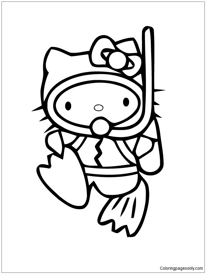 Scuba Diving Hello Kitty Coloring Pages - Cartoons Coloring Pages