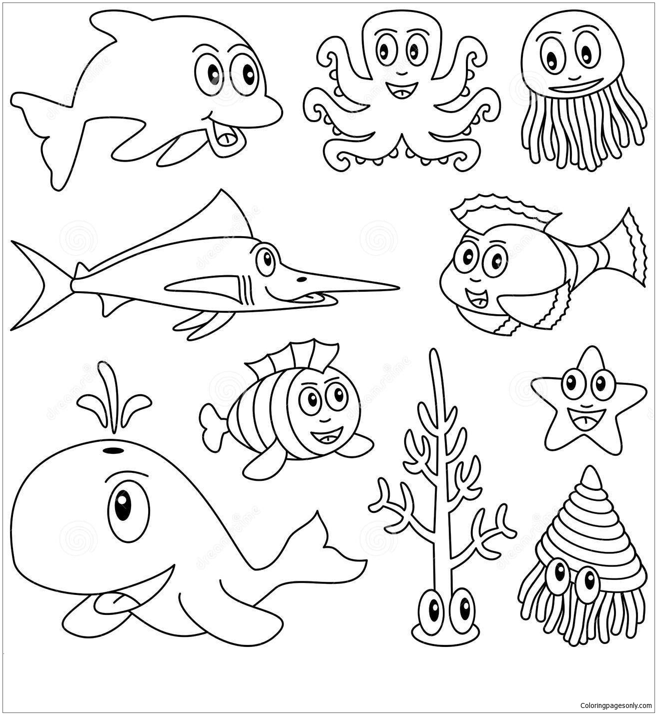 Sea Animals 1 Coloring Pages - Seas and oceans Coloring Pages