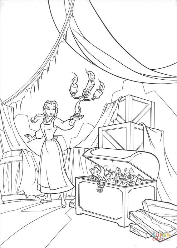 Princess Belle in the attic from Beauty and the Beast Coloring Pages