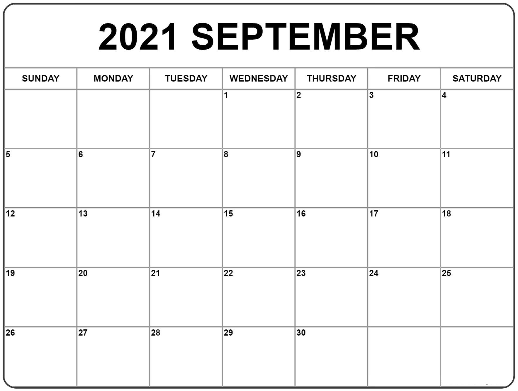 September Calendar 2021 Coloring Pages