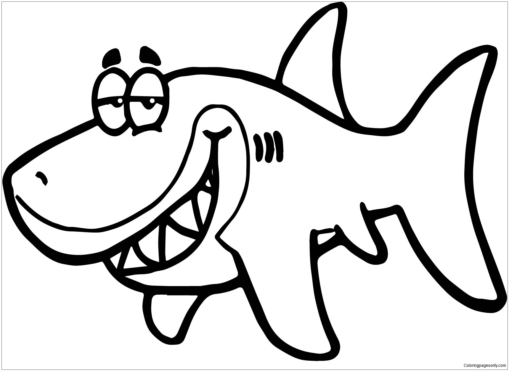 Shark Funny Fish Coloring Page