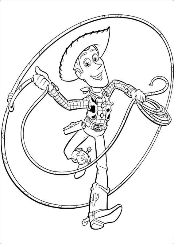 Sheriff Woody plays the rope Coloring Page