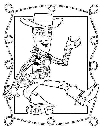 Sheriff Woody with rope frame Coloring Page