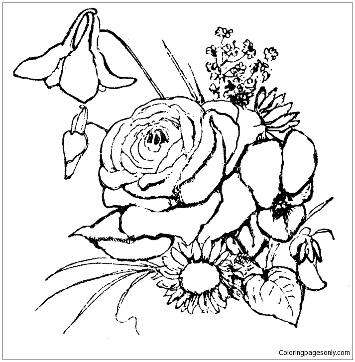Página para colorir de padrões de flores simples