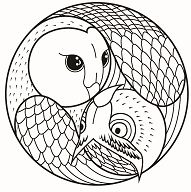 Simple Mandala with 2 Owl heads Coloring Page